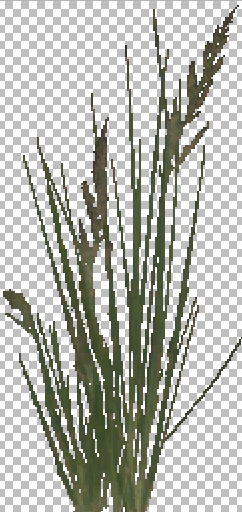 Увеличенная текстура травы содержит прозрачные пиксели для отброса, с целью формирования изображения стеблей